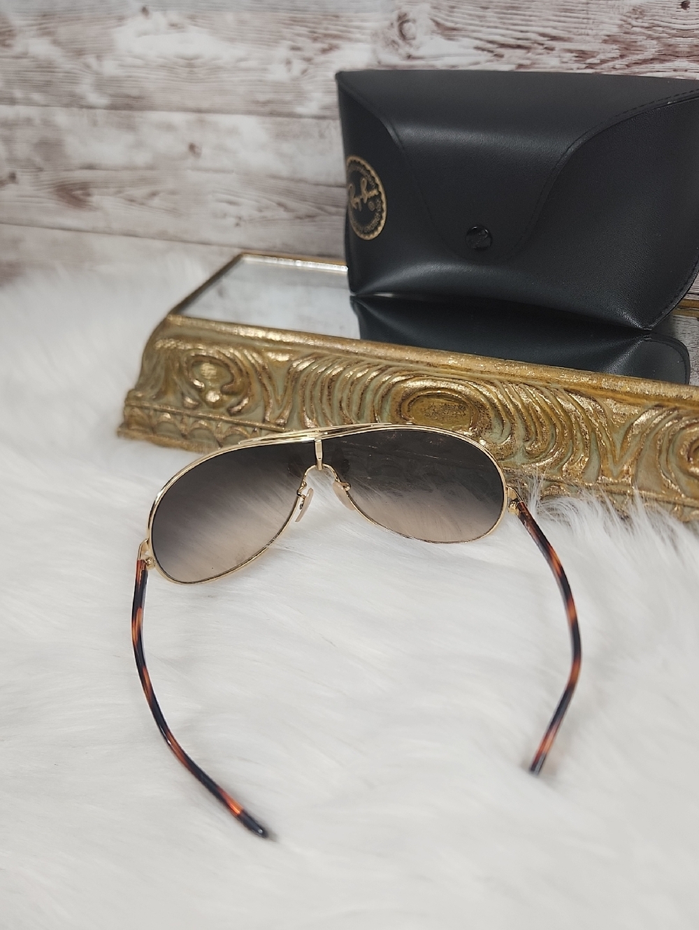 Ray-Ban Gold Frame Sunglasses with Brown Gradient Lenses - Picture 5 of 5